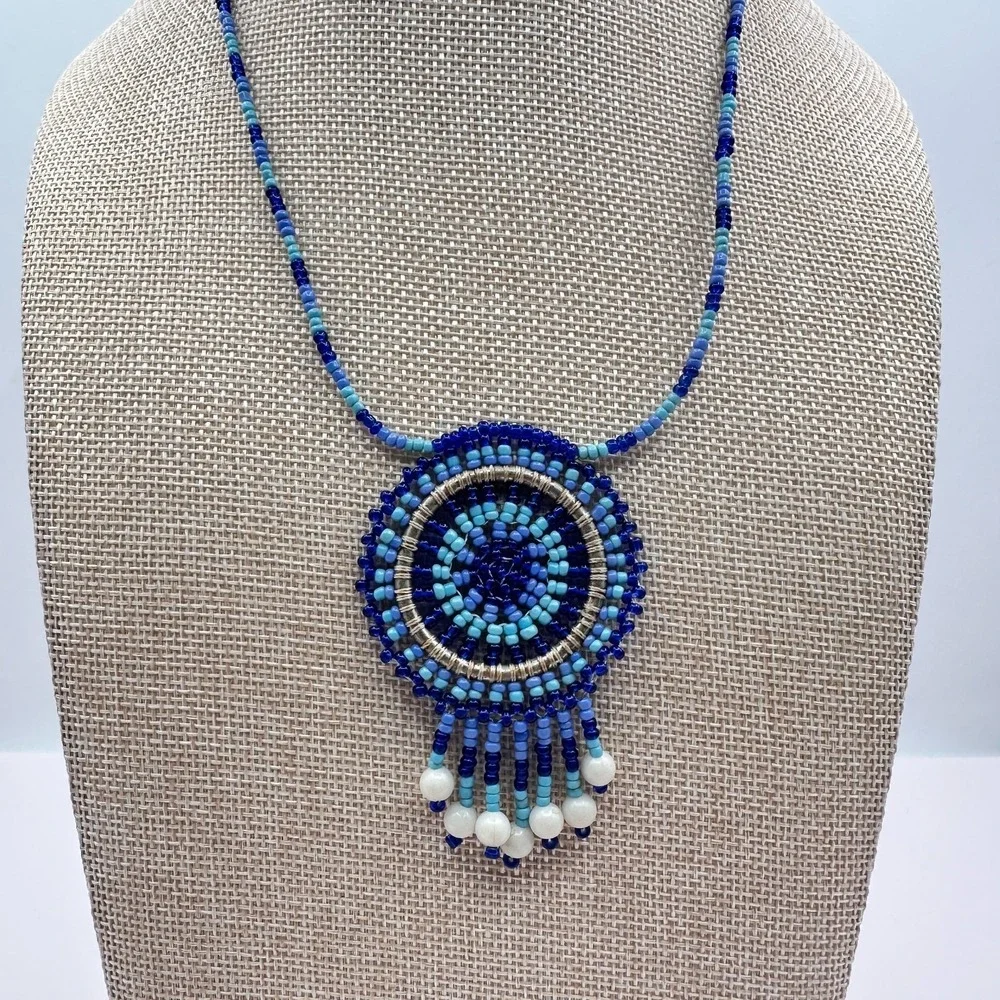 Vintage 90s Seed Beaded Dreamcatcher Necklace Women's Classic Fashion Jewelry - Picture 4 of 8